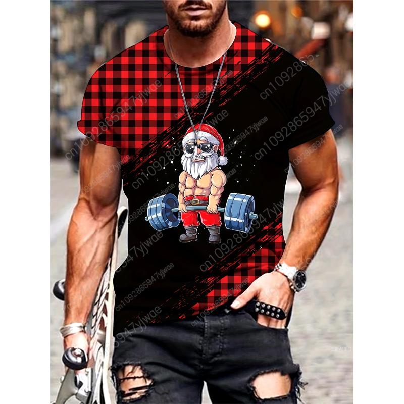 2025 Christmas New Men's Santa Claus T-shirt A Gift Holiday 3D Printed T-shirt Round Neck Fashion Streetwear Top Men's T-shirt