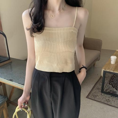 Sweet and spicy top, suspenders, niche beauty back vest, women's outer wear, slim-fitting backing, knitted French clothes inside, summer tide