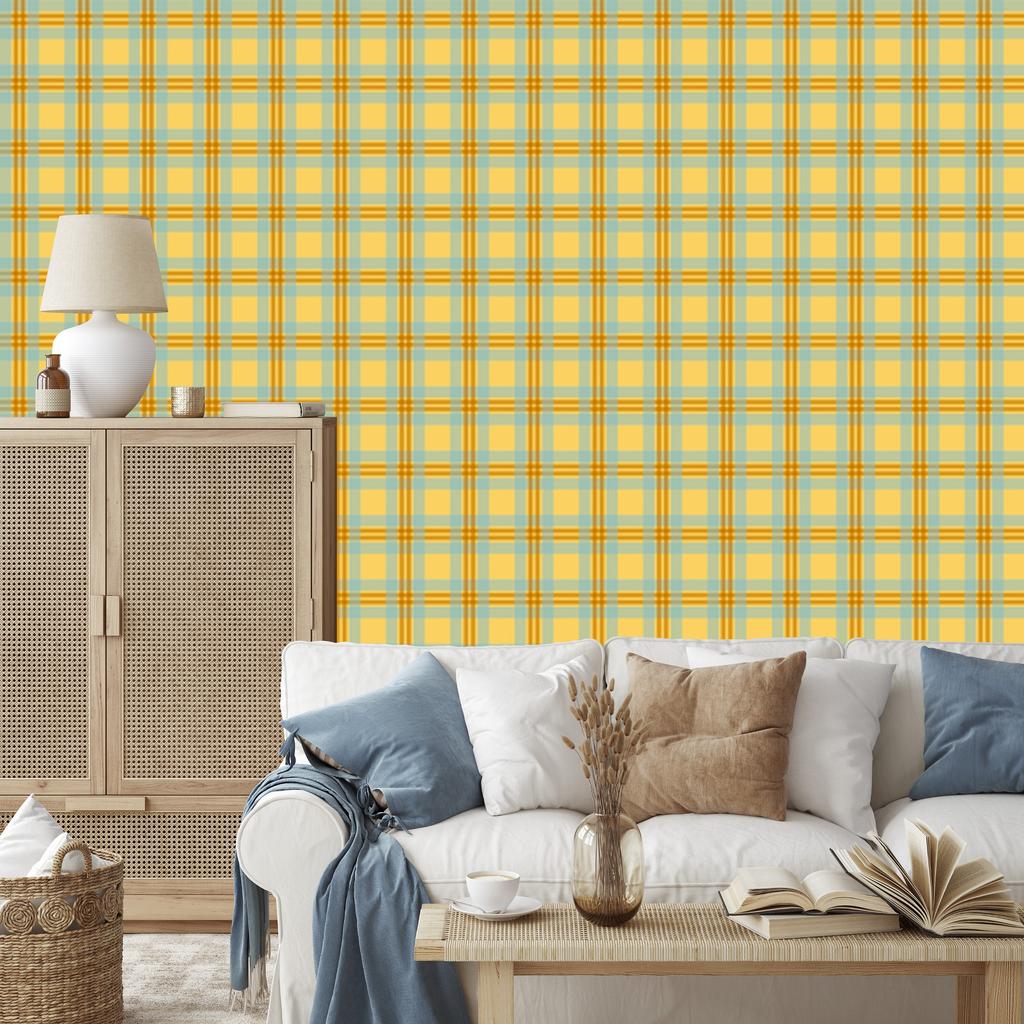 Yellow and blue checkered wallpaper, gold and yellow, for the living room and bedroom, 50x1000