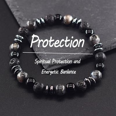 Classico Bracciale con Perline di Pietra Vulcanica di Labradorite Naturale Nera per Donna Uomo Protezione Spirituale ed Equilibrio Energetico Gioielli