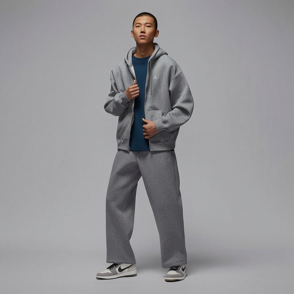 Jordan Hanorac Fleece Brooklyn Larg Confortabil Versatil Cardigan Sweatshirt Bărbați îmbrăcăminte exterioară Gri-Carbon Navă-Alb IB7232091