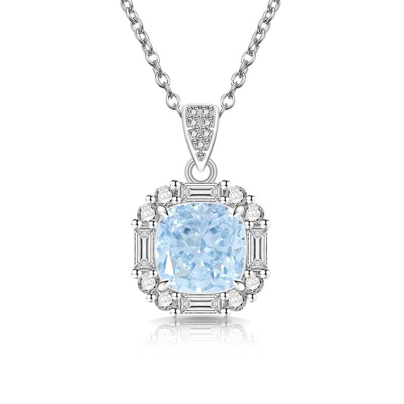 2026 Colored Treasure Ice Flower Cut Sugar Cube Necklace Super Flash High Carbon Diamond Electroplated Real Gold Pendant