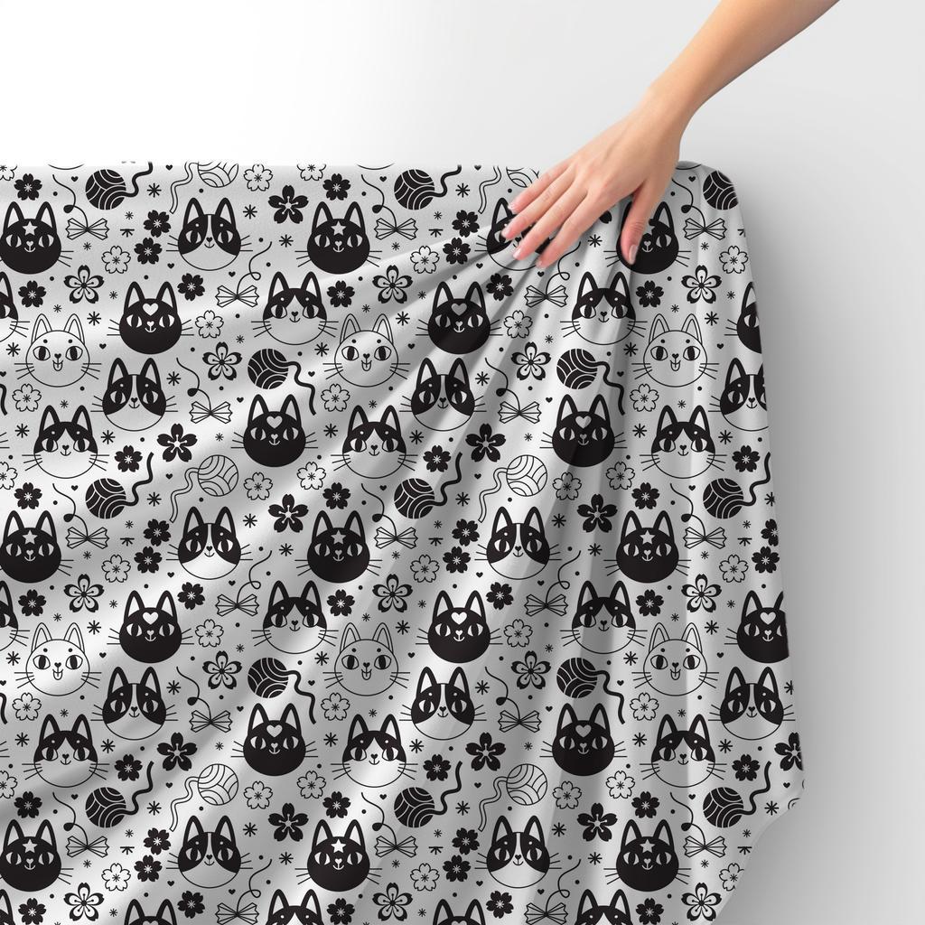 Royal Samt Stoff Polyester Zum Nähen - Motiv Schwarze Und Weiße Katzen