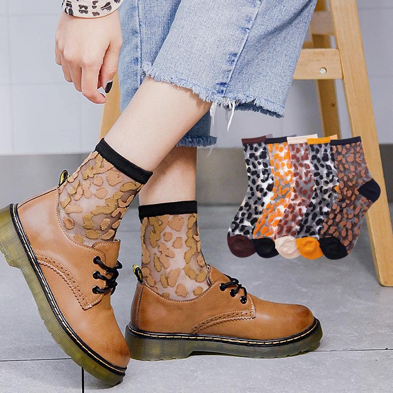 Chaozhu Spring Summer Transparent Crystal Silk Socks Women Sexy Leopard Grain Fashion Casual Breathable Calcetines Mujer