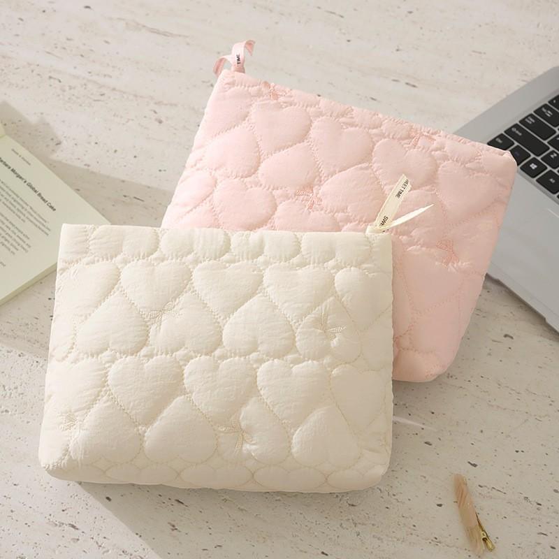 Quilted Floral Cosmetic Bag Women Men Portable Zippered Makeup Organizer In Candy Colors