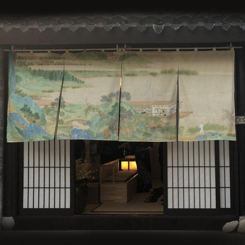 Chinese Ink Style Short Curtain Homestay Restaurant Signboard Teahouse Partition Kitchen Hanging Curtain Noren Decor Drapes