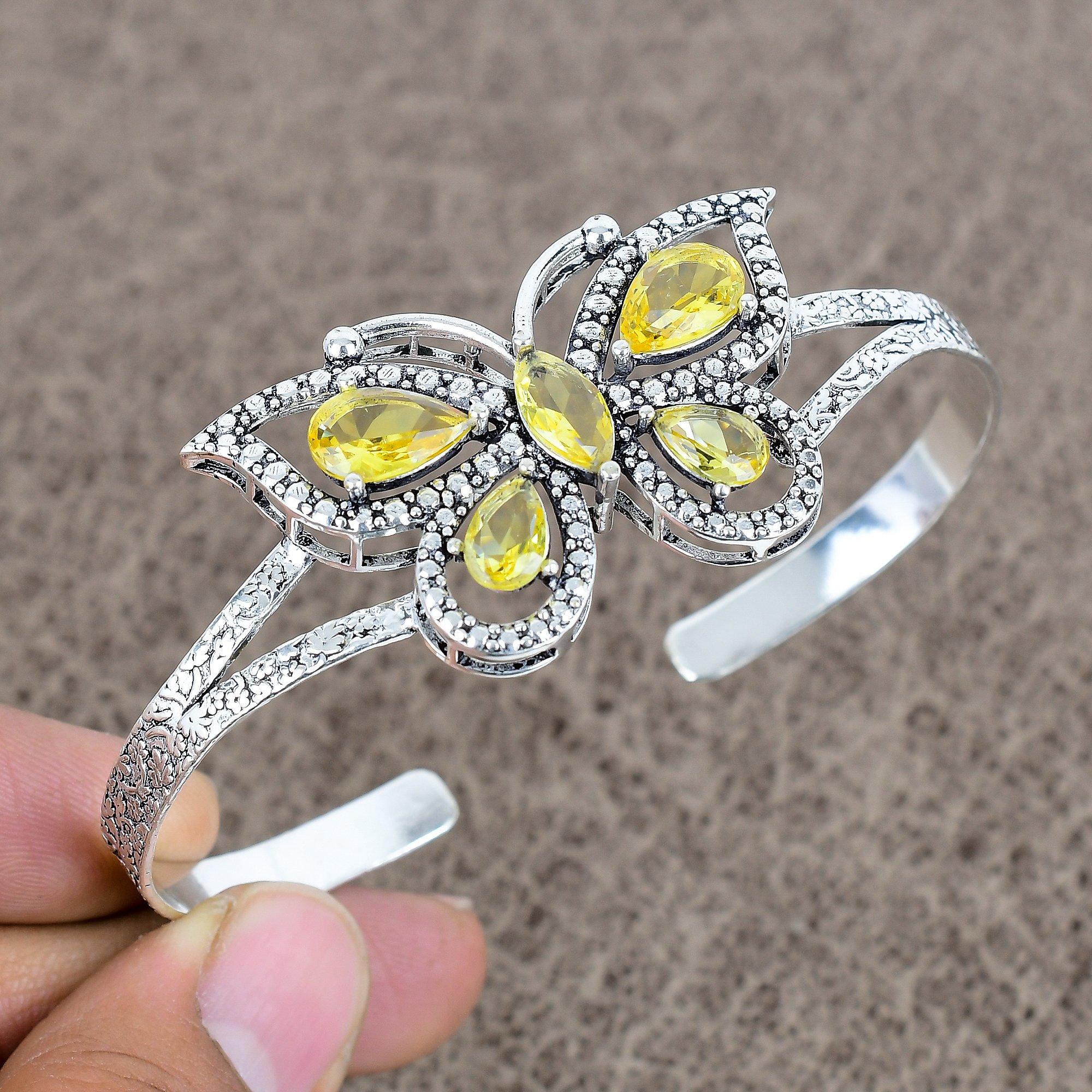

Citrine Gemstone Handmade 925 Sterling Silver Cuff Bangle Adjustable KKG-102