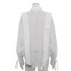 Solid See Through Women Shirt Commut Wear Lapel Long Sleeve Single Button Lace Up Female Blouse 2025 Spring Summer Elegant Office Lady Top