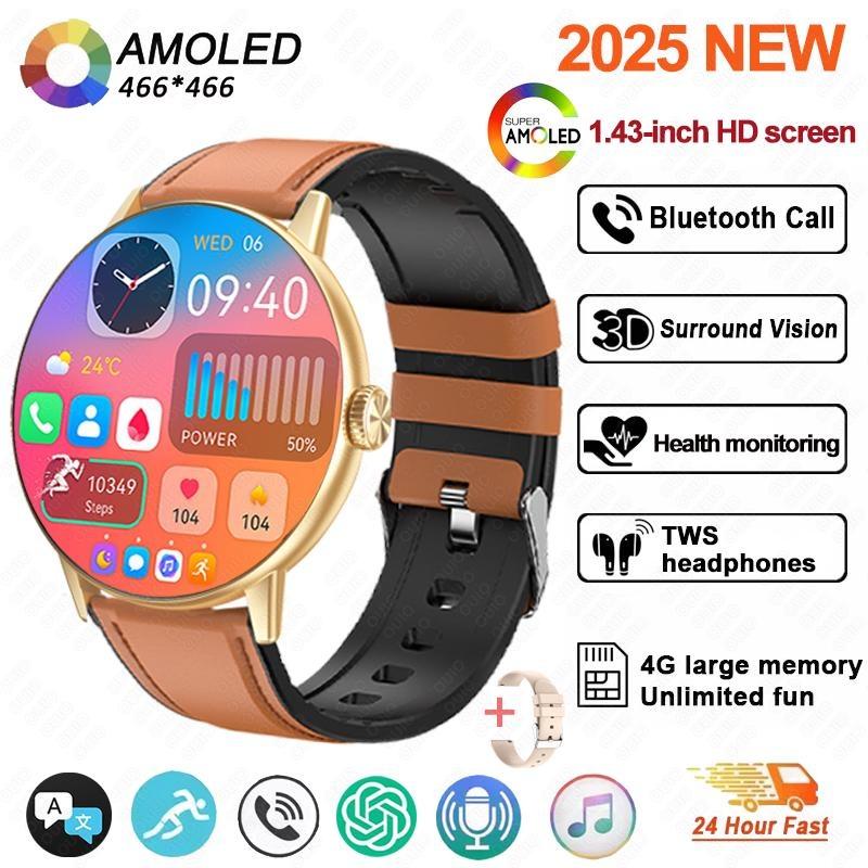 2026 New 4GB large Memory Man Woman Smartwatch 3D Surround Vision Built-in App AI Voice Assistant Music TWS Headphone Smartwatch
