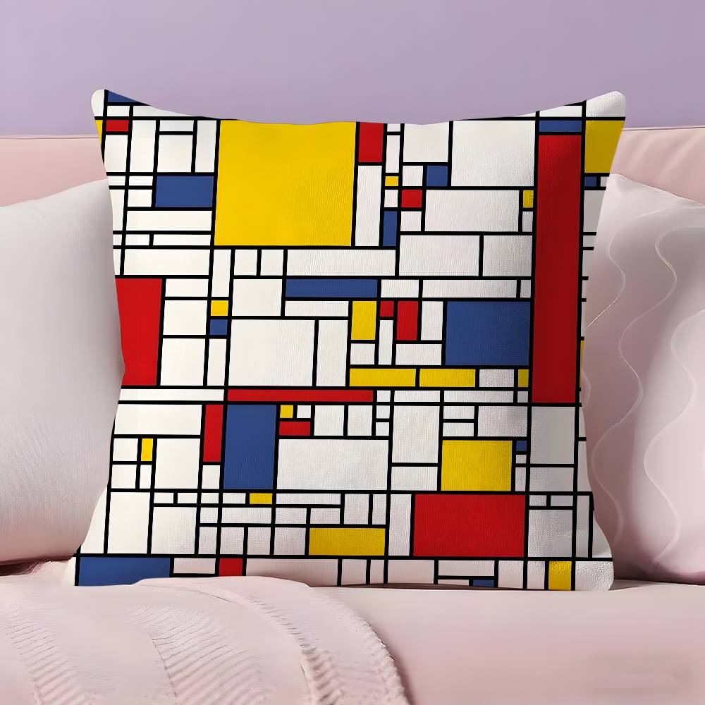 Abstract Painting PPiet Mondrian Art Pillow Case Ultra Soft Skin Friendly Fabric Cloud Like Comfort Concealed Zipper