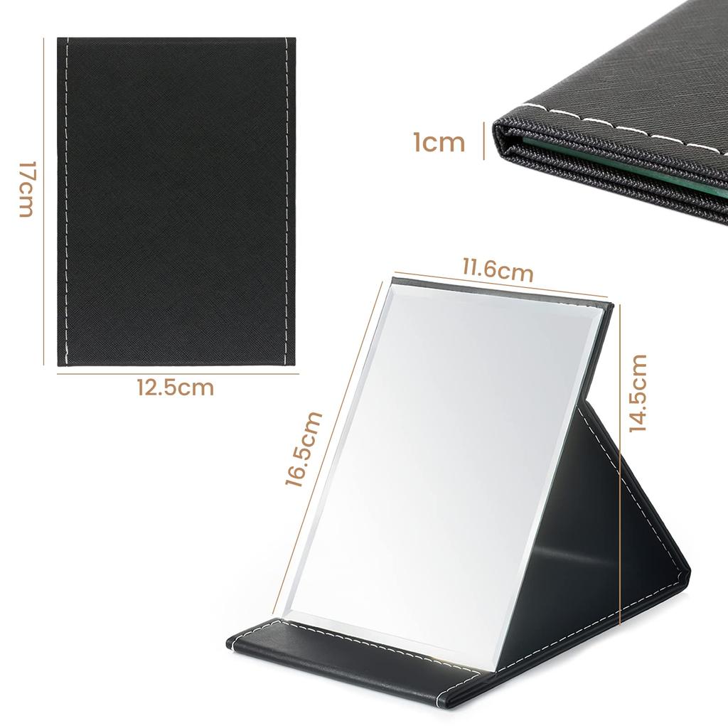 OWLKELA Tabletop Compact Folding Hand Small Stand Leather Shatter Black Mirror Mirror, Mirror, Mirror, Mirror, Cover, Resistant, Stylish, 1612cm,