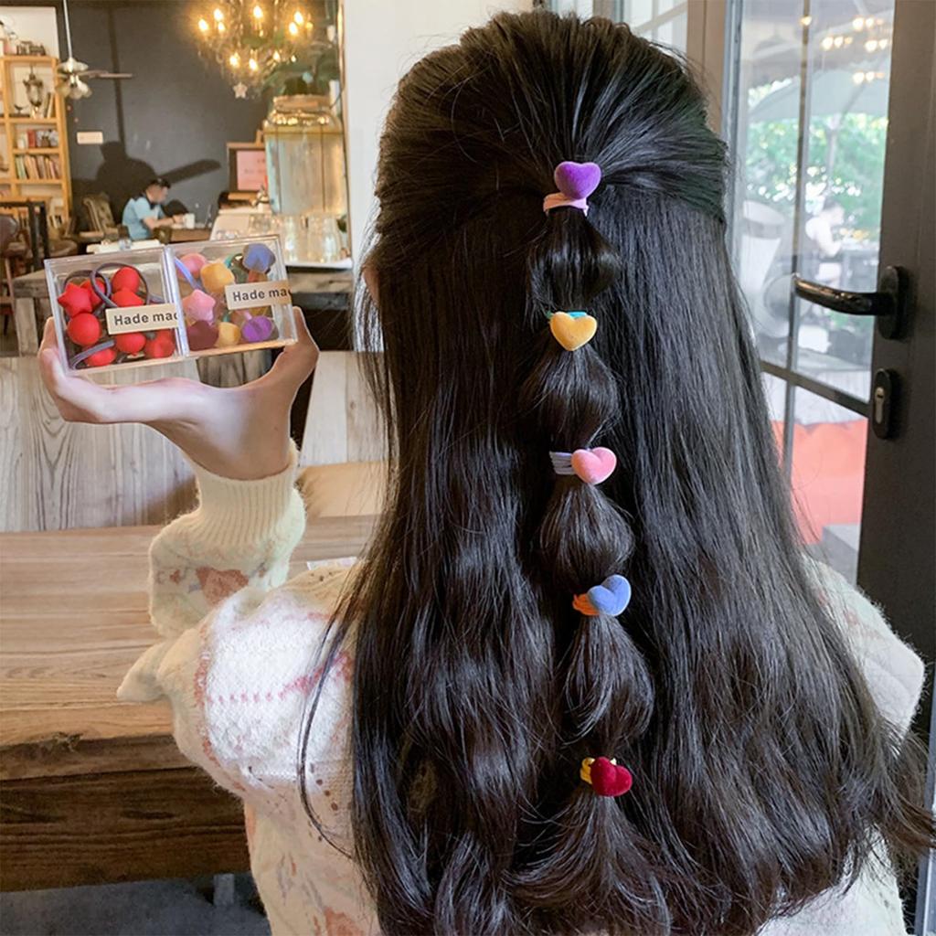 Fesanla Kids' Small Star-Shaped Hair Ties, Set of 10, Fluffy Hair Accessories, Cute Hair Accessories for Shichi-Go-San, Kindergarten Entrance