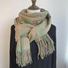 Women's Imitation Cashmere Plaid Scarf - Korean/Japanese Style, Warm Contrast Color Tassel Shawl for Autumn/Winter.