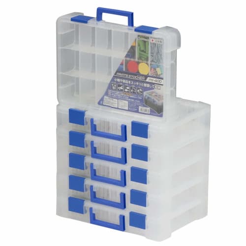 JEJ Astage Parts Storage Box PS-400 Clear, 29cm Deep X 7.8cm High X 40.5cm Wide, Set of 6, for DIY Tools and Fishing Tackle