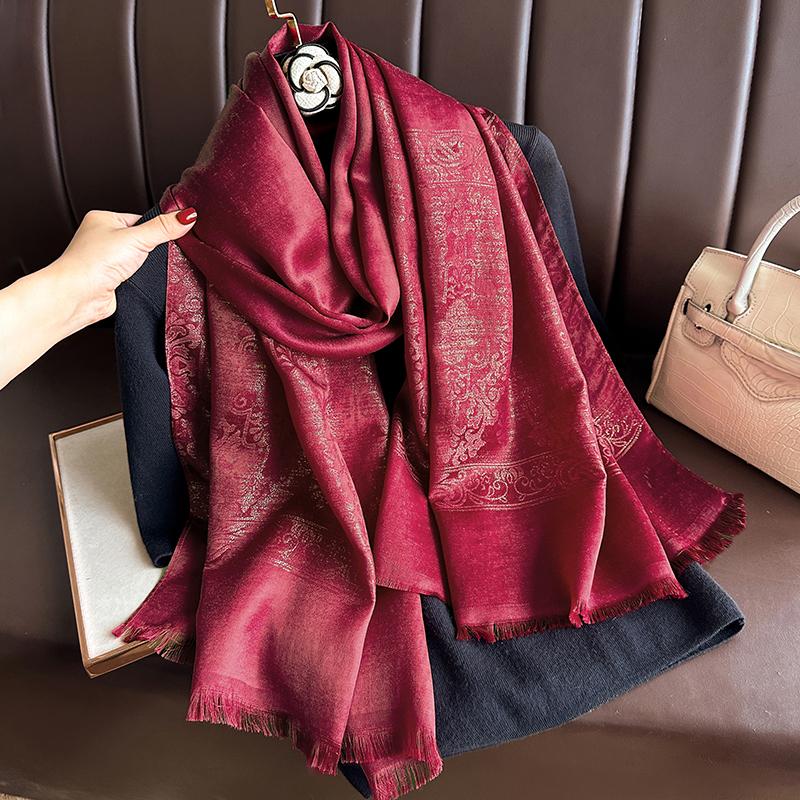Luxury Women Peony Bohemia Pashmina Hijab Scarf Long Muslim Jacquard Cashmere Shawl Female Foulard Soft Turban Headband Bufanda