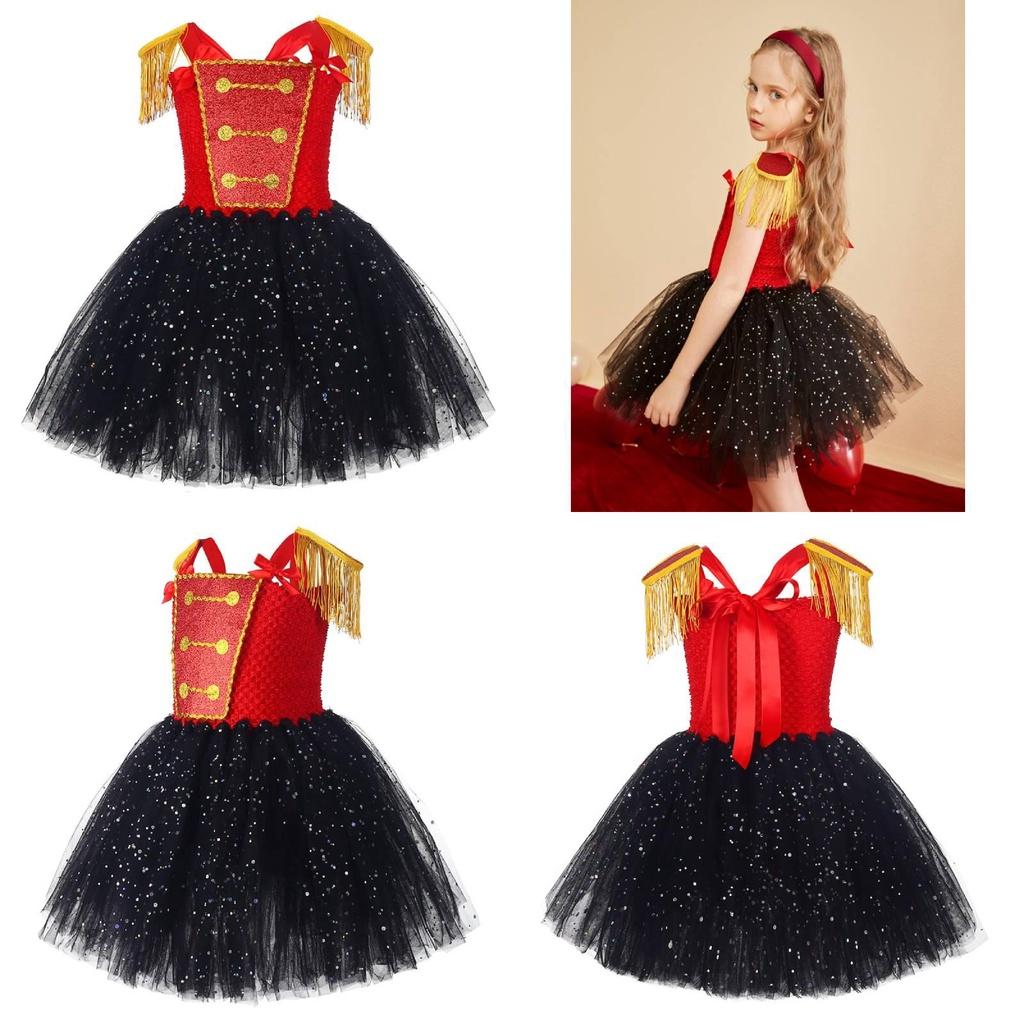 Elegant Nutcracker Dress With Sequin Accents Cosplay Outfit For Girls On Halloween