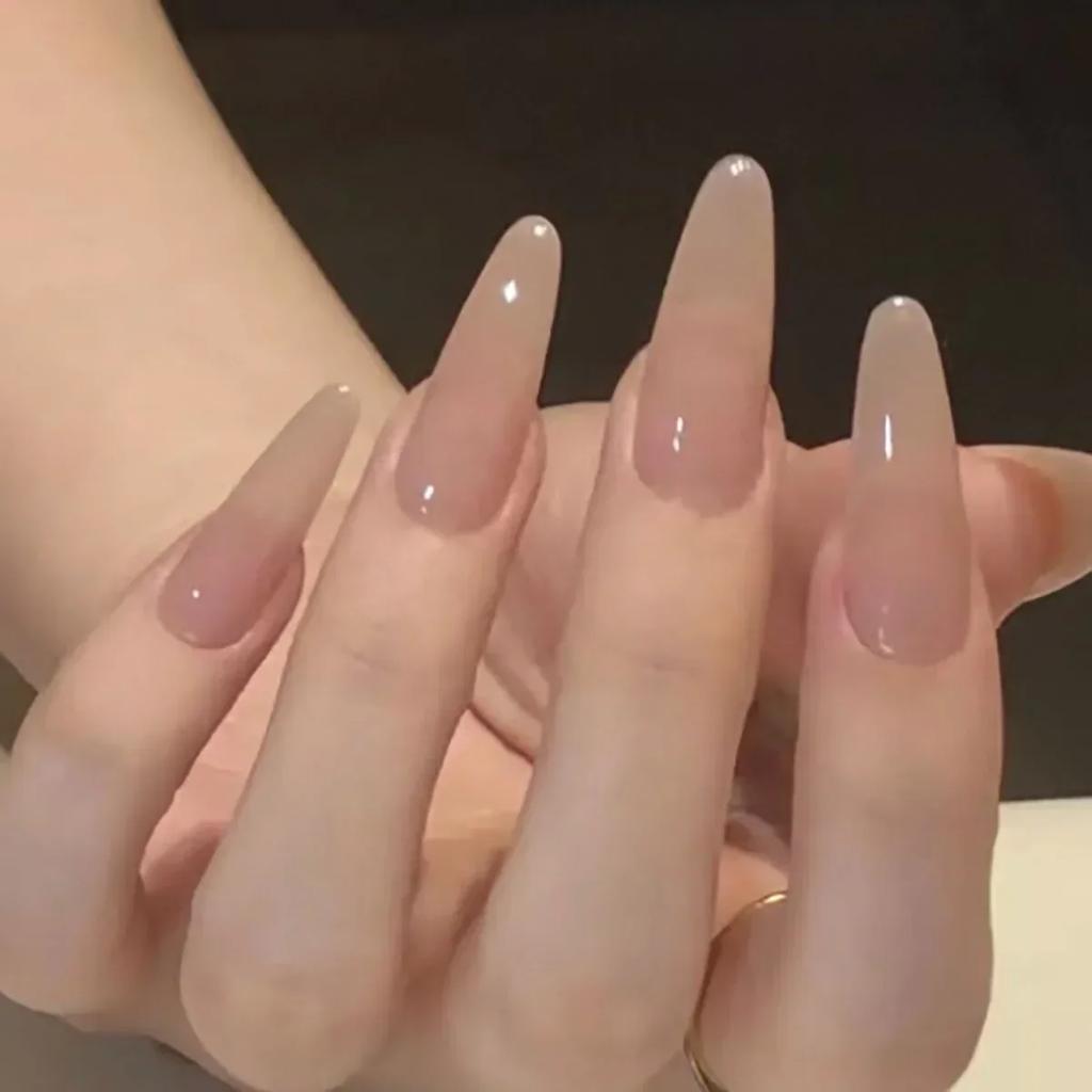 24Pcs Long Stiletto Almond Pure Color False Nails with Glue Simple Fake Nails Press on Nails Full Cover Artificial Nail Tips