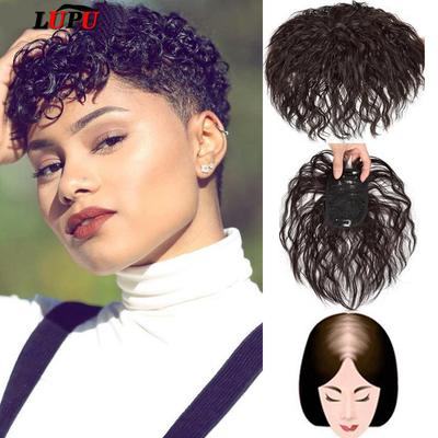 Women's Synthetic Corn Perm Hair Clip In Hair Extension Hairpieces Closure Natural Fringe Hair Black Brown