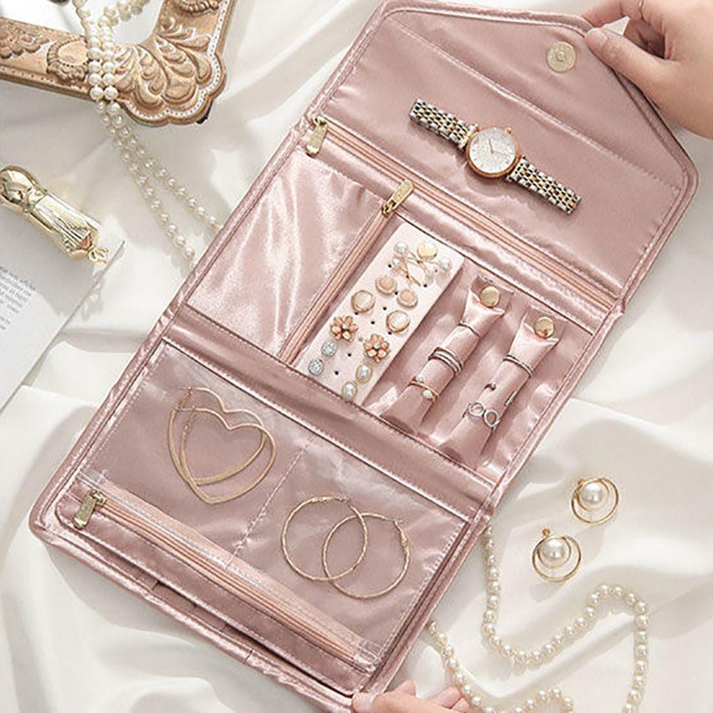 Multifunctional Necklace and Earring Organiser Roll Travel Jewelry Organizer Jewelry Case Travel
