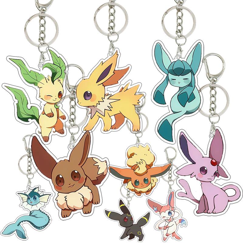PKM Umbreon Jolteon Glaceon Vaporeon Eevee Anime Cartoon Accessory Acrylic Keychain Backpack Decoration Charm Pendant Gifts Toys
