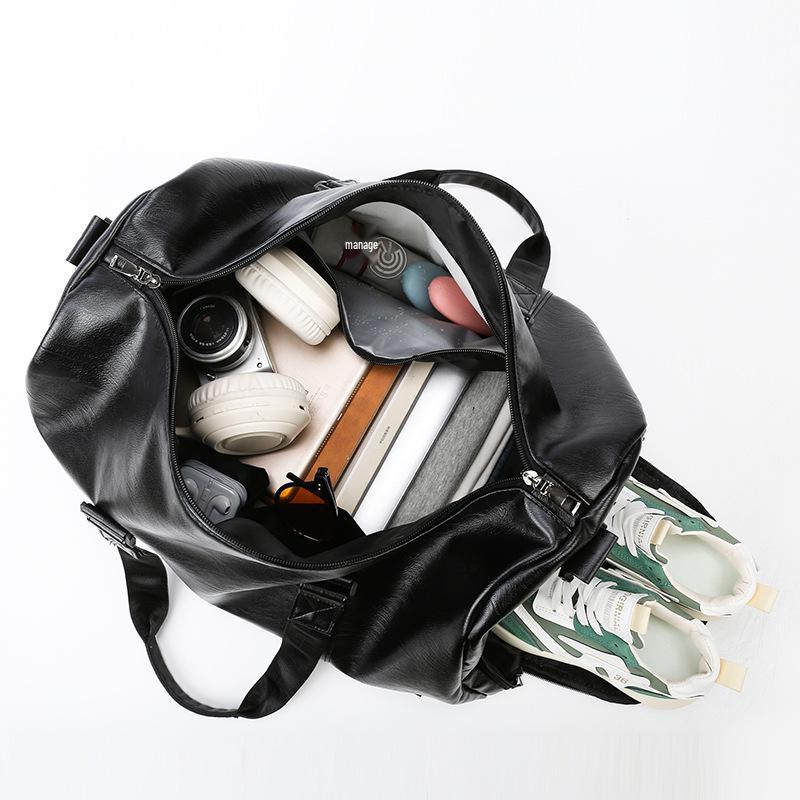 Herrars PU-reseväska med stor kapacitet, med våt/torr separation, crossbody handväska, högkvalitativ sport- och träningsutrustning.