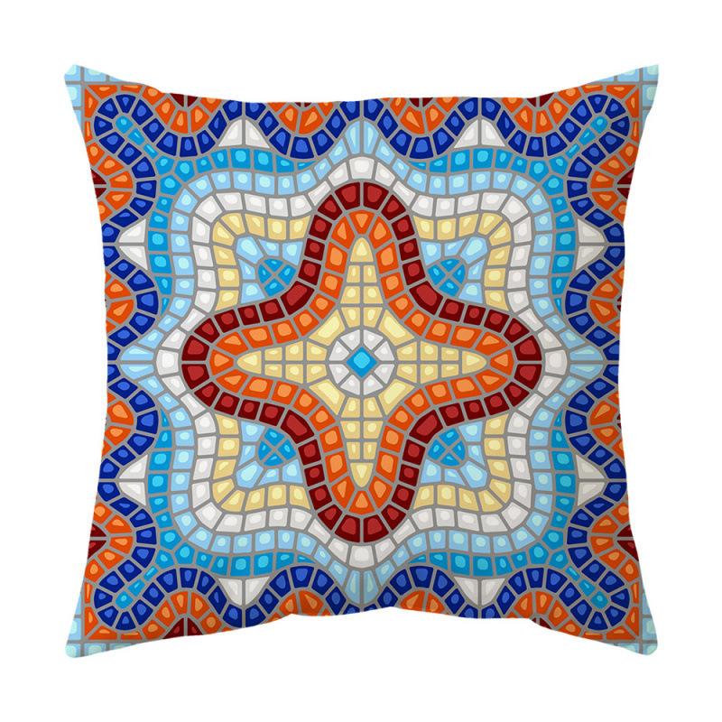 Blue Theme Simple Pattern Printed Pillow Cover Home Decor Geometric Mandala Sofa Cushion