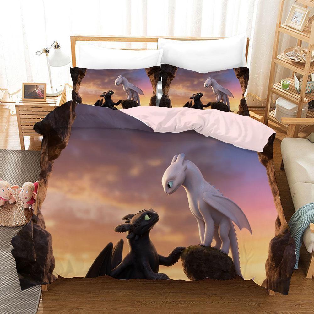Cartoon Duvet Cover Pillowcase Bedding Set Funny Toothless Adult Boy Girl Bedroom Decoration Children Single Double Large Siz