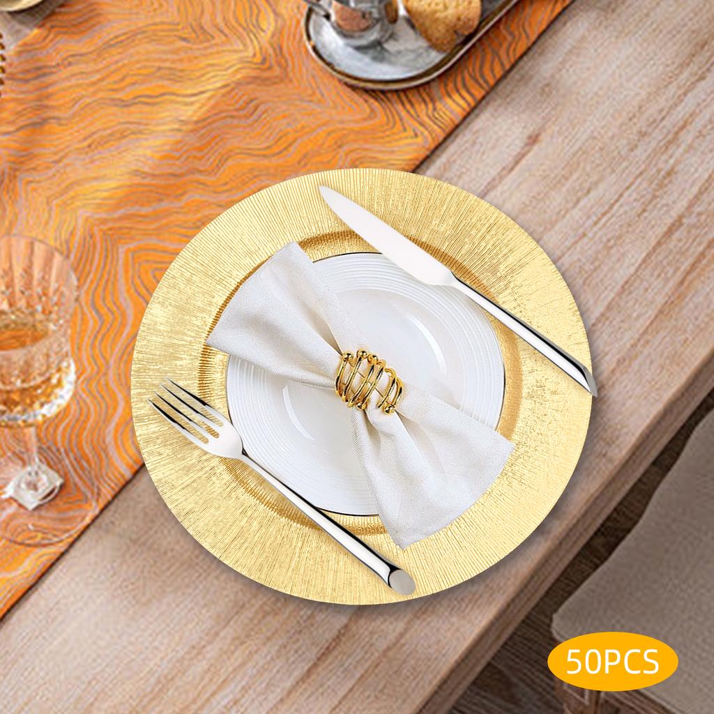 Elegant Gold Charger Plates Set, Round Reusable Serving Plates for Parties, Weddings, Events - Set of 50, 12.99 Inch Diameter