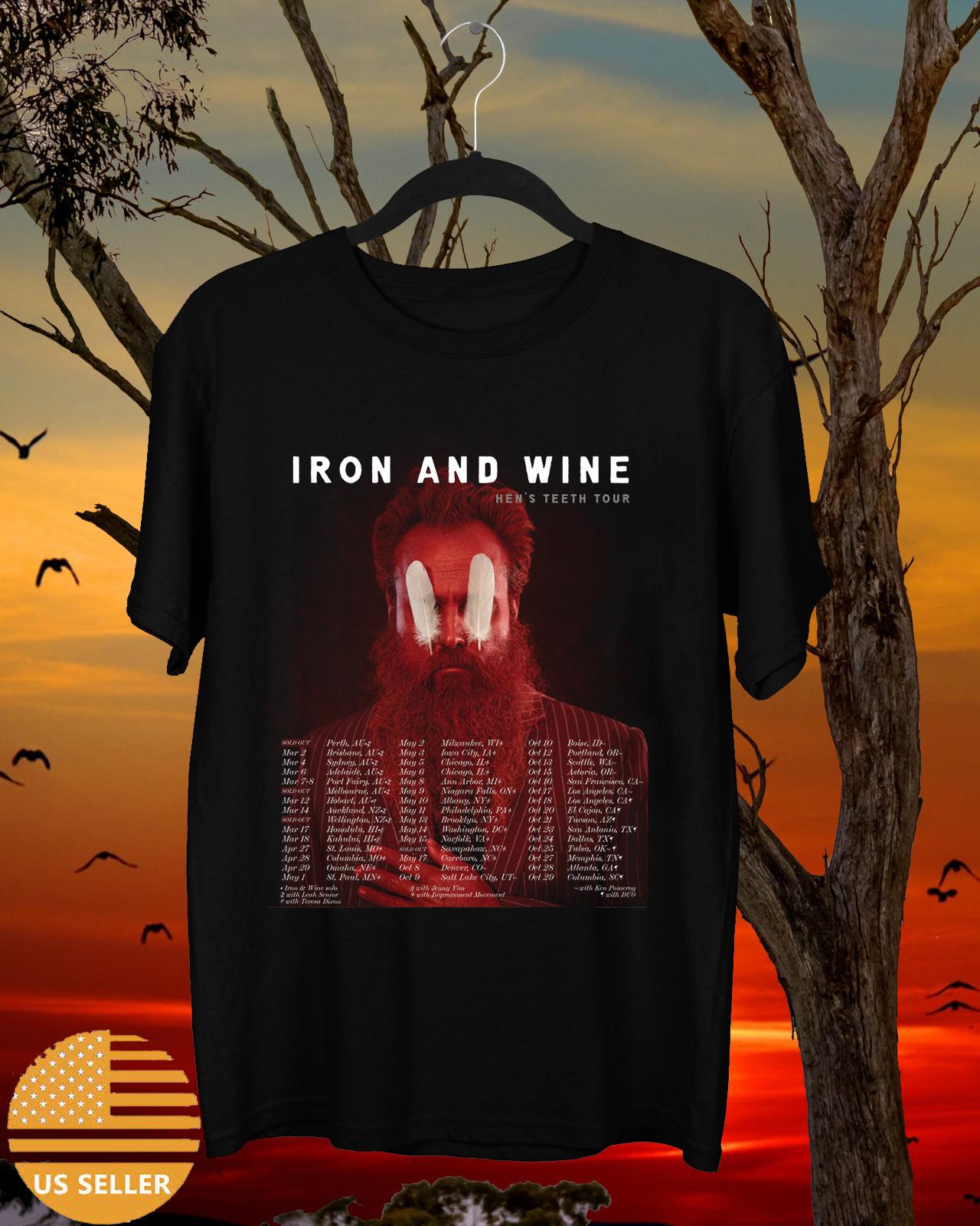 Iron & Wine On Tour Hen s Teeth Black T Shirt Full Size S-5XL S