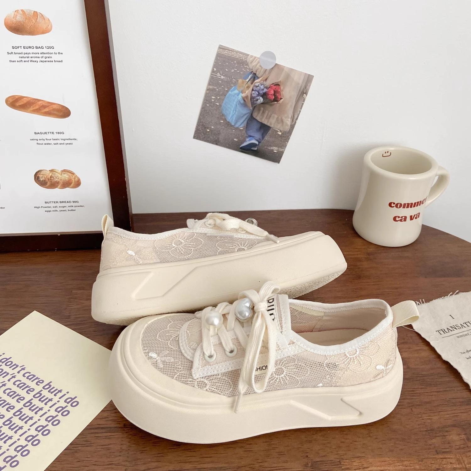 

Модные летние женские модные кружевные жаккардовые кроссовки сетчатые дышащие мокасины на толстой подошве модные повседневные прогулочные туфли 37 бежевый