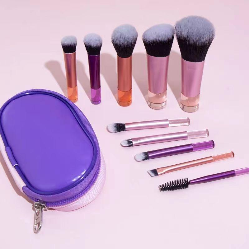 Crystal Handle Makeup Brush Set: Portable 10-Piece Kit for Powder, Contour, Blush, and Eyeshadow