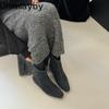 Vintage Wollstoff Damen Stiefeletten mit dickem Absatz Mode Tanzpartyschuhe Herbst Winter Damen Schlanke Kurze Stiefeletten