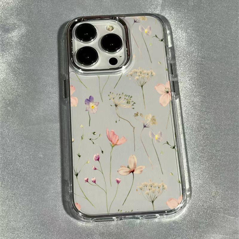 

Purple Floral Pattern Shockproof Phone Case For iPhone 17 16 15 14 13 12 11 Pro Max XS X XR 7 8 Plus 17E Transparent Soft Cover iPhone 13 Pro