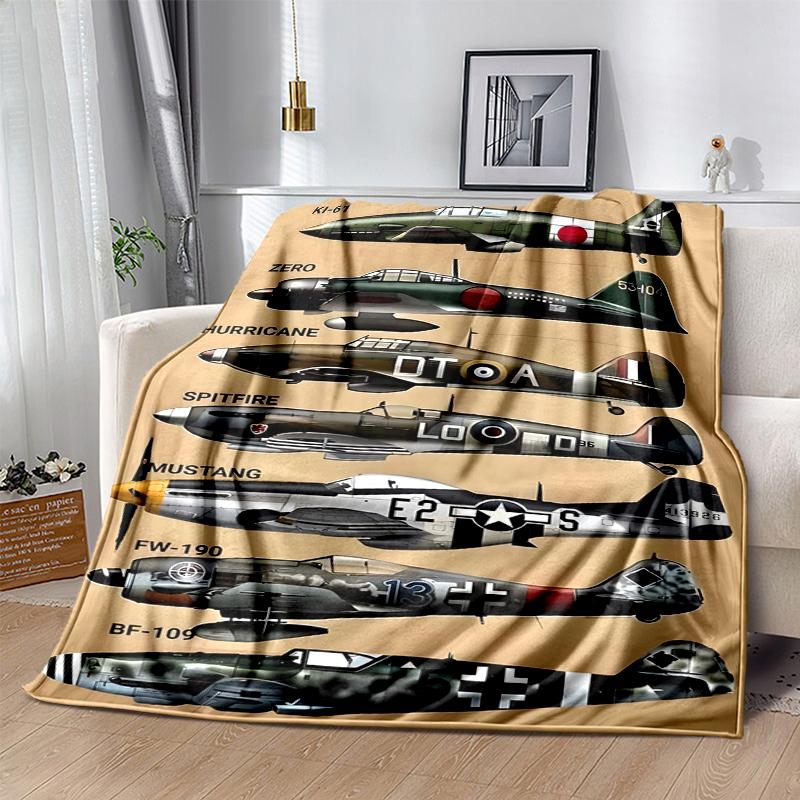 Flaneldecke mit Flugzeugmotiv, Weich, Warm, Ganzjahres-Überwurf, Design für Camping, Autoreisen, Wandern, Sofa, Bett, Büro, Perfektes Geschenk für Partys