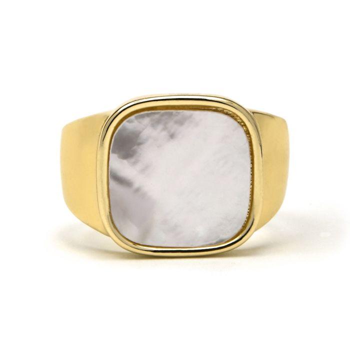 Ring - LUXENTER - Misau - White Mother of Pearl - 18 Carat Gold - Width 14.4 Mm