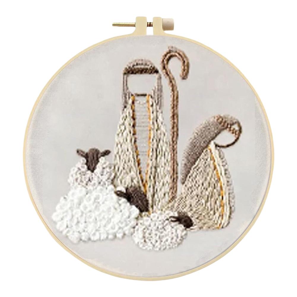 Nativity Stamped Cross Stitch Embroidery Kits with Hoop Cloth Color Thread