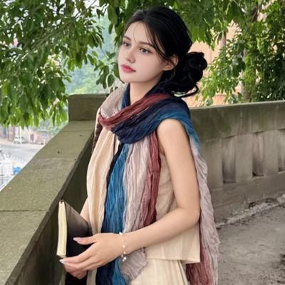Women Scarf Autumn Winter Tie-Dye Scarf Soft Smooth Texture All-Weather Shawl Versatile Outdoor Accessory