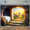 2D Easter Church Backdrop, Watercolor Empty Tomb & Cross Banner for Christian Worship Events