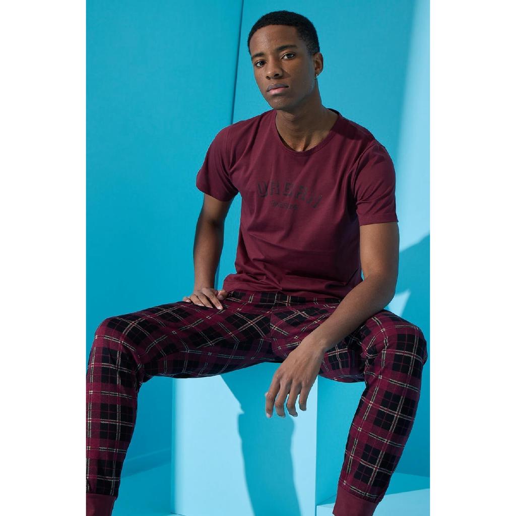 Marineblaues, kurzärmliges Herren-Pyjama-Set mit Urban-Print