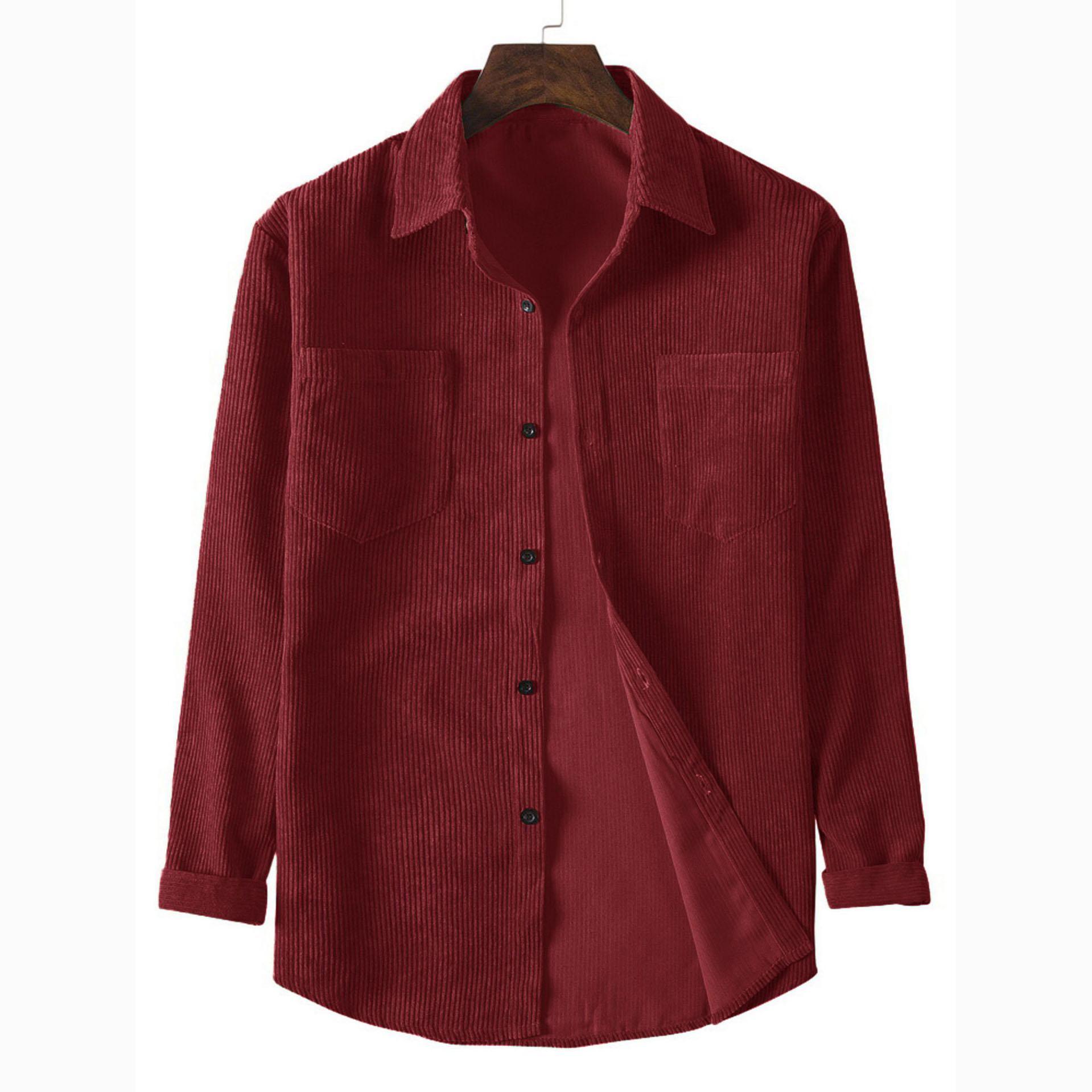 

Spring Men s Casual Solid Color Long Sleeve Lapel Shirt XXXL червоний
