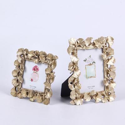 Creative Retro Golden Picture Frame Nordic Resin European Style Ginkgo Leaf Photos Frames 4 Inch 6 Inch Photo Holder