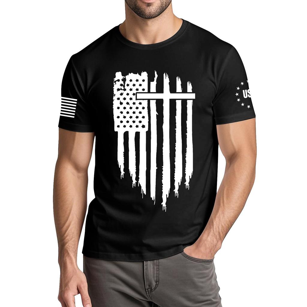 Men's Fashionable Casual Independence Day Printed Round Neck Short Sleeve T-Shirt Top
