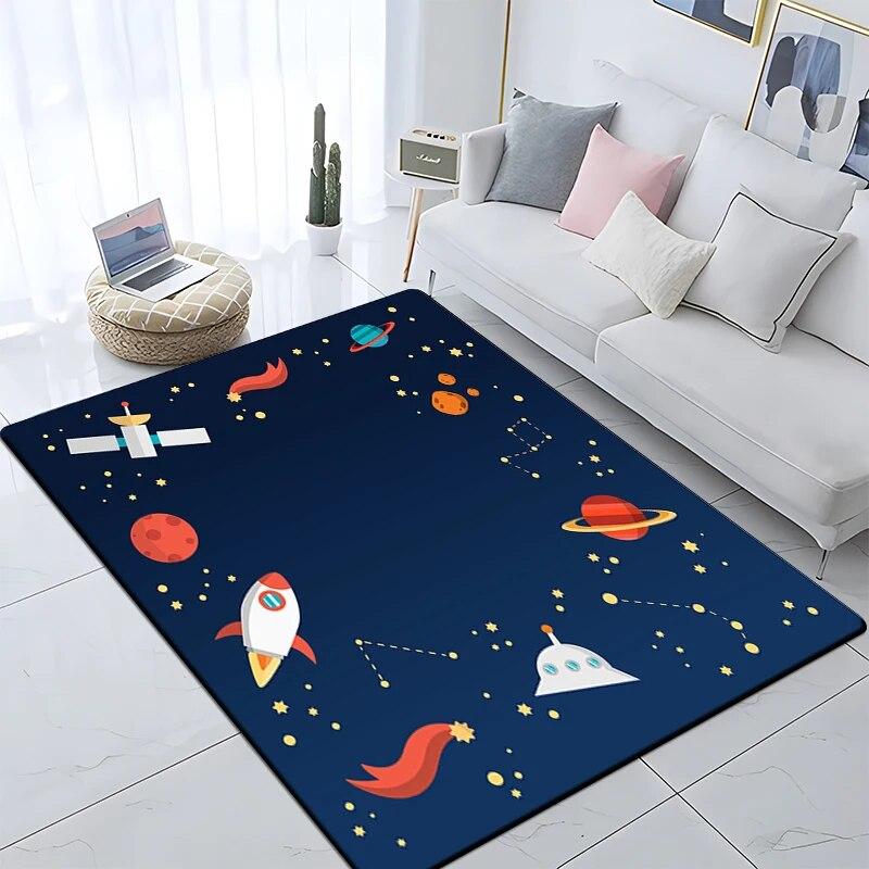 Cartoon Astronaut Children's Room Decorative Carpet Camping Cushion Play Aera Mat  Floor Mat Carpet Game Area Rug Floor Mats
