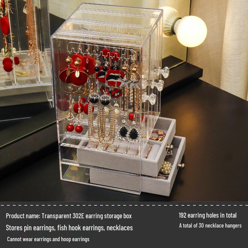 Acrylic Dustproof Earrings & Jewelry Organizer Box with Hanging Rack