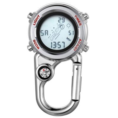Lancardo Carabiner Watch Pocket Watch LED Numbers Compass Electronic Day of the Week Calendar Alarm Clock Waterproof Alien Face Keychain Watch Clip