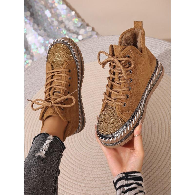 Muffin Lace-up Warm Cotton Shoes 2025 Winter New Platform Size Rhinestone Snow Boots for Women