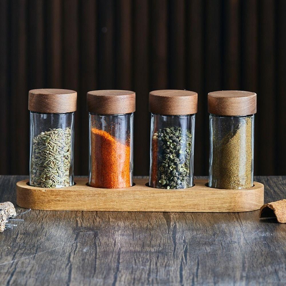 4PCS Moisture-proof Glass Seasoning Jars Transparent Salt Seasoning Organizer Seasoning Container