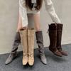 Autumn and Winter Women's Suede Martin Boots Leather Large Size Women's Boots Sleeve Cashmere New Low-heeled Versatile High Boots