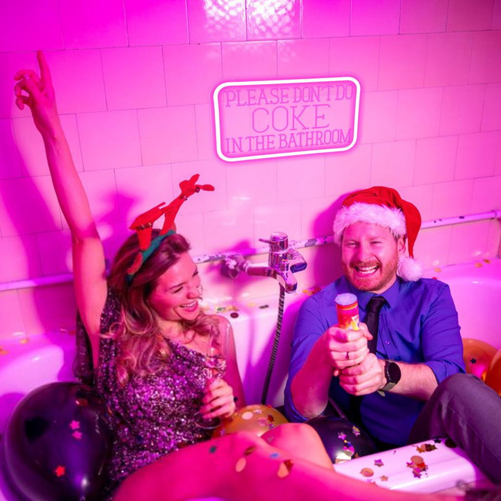 Please Don't Do Coke in the Bathroom 3D Engraved Neon Light Pink LED Neon Sign for Art Wall Decor Birthday Christmas Gift