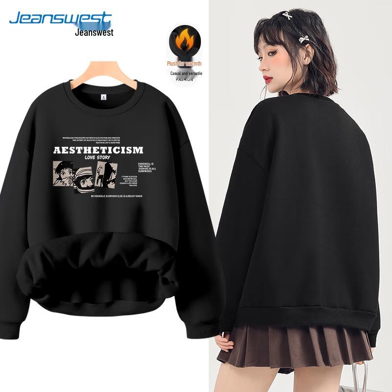 JEANSWEST Damen 2024 Herbst/Winter Dickes Rundhals-Sweatshirt